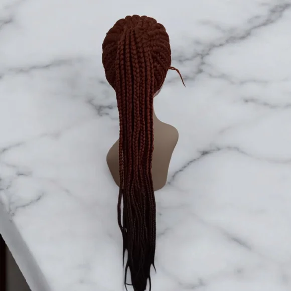Sophisticated Brown Cornrow Wig with Geometric Pattern